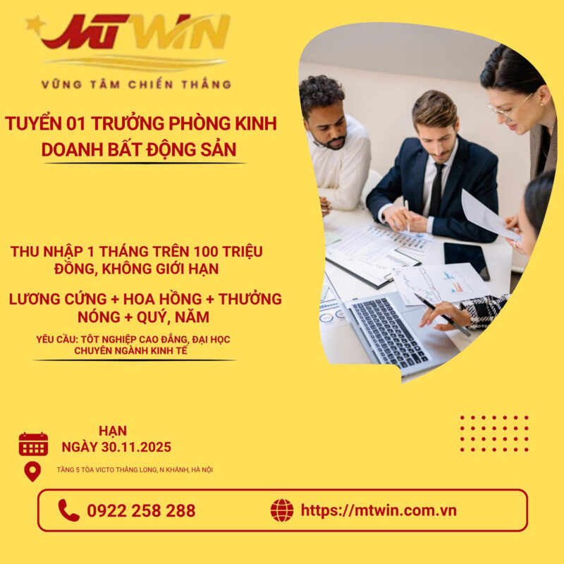 Tuyển dụng trưởng phòng kinh doanh bất động sản