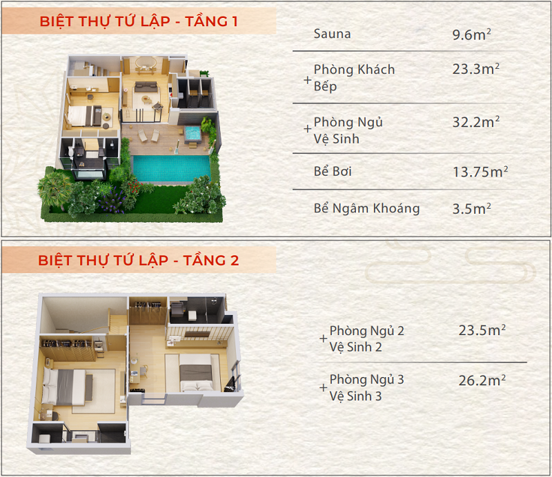 Layout biệt thự tứ lập Asuka Villas dự án Tokyu Retreat Phú Thọ 